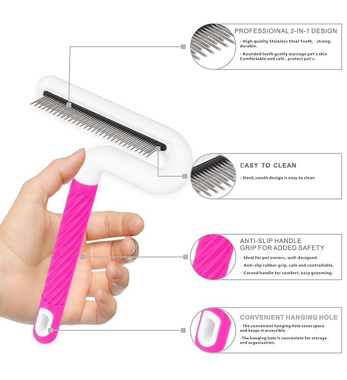 TailGurus Pet Flea Comb for Dogs & Cats - Grooming Tool with Long & Short Steel Teeth, Safely Removes Tangles and Knots, Gentle Detangling Brush for Pet Hair (TG2044)