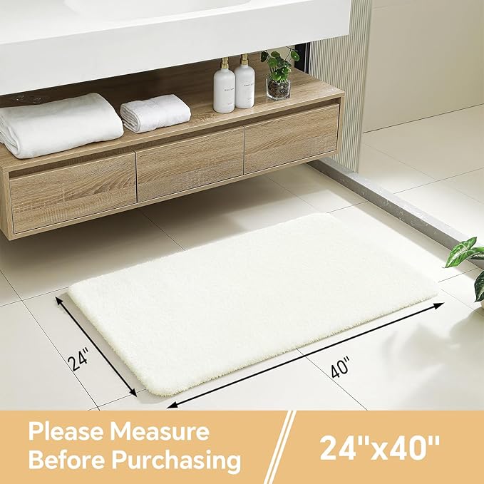 Cream Bathroom Rugs 24"x40" – Large Plush Microfiber Bath Mat, Soft Non Slip Floor Mat, Absorbent and Washable Rug – Perfect for Bathroom or Bedroom Use
