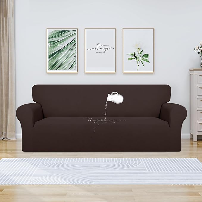 PureFit 100% Dual Waterproof Couch Cover Slipcovers for Couches and Sofas - Stretch Non Slip Fleece Sofa Covers Washable, Leakproof Furniture Protector for Kids, Pets, Dog (Oversized Sofa, Chocolate)