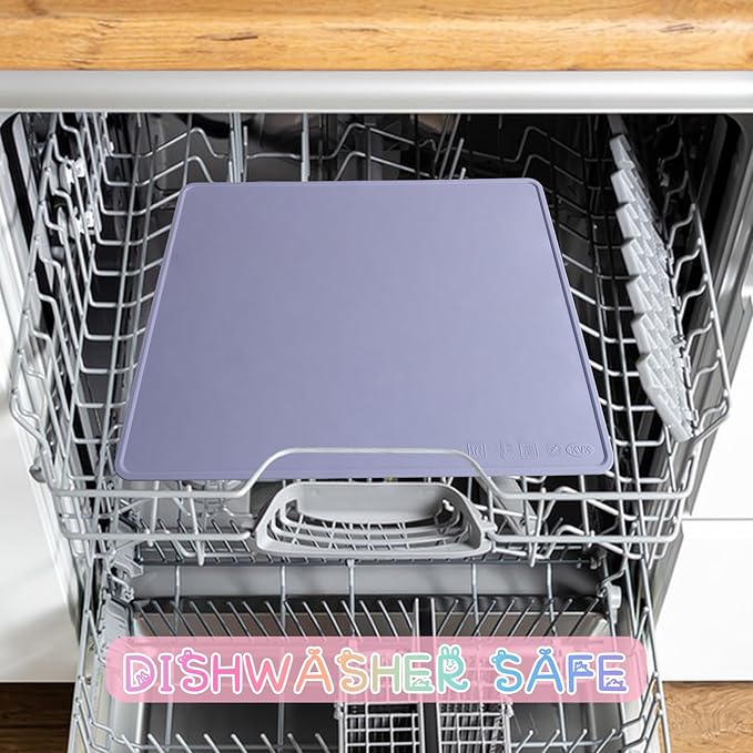 Dog Water Mat 2-Pack 20×16in - Silicone Dog Mats for Food and Water, Non-Slip Pet Feeding Mat for Floors, Waterproof Cat Bowl Mats to Prevent Spills -Dark Gray & Silver Gray