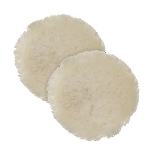 TCP Global Premium 6 Inch Wool Buffing Pads (2 Pack) - 100% Natural Wool Buffer Pads, Polishing Pad for Car Detailing - 1 Inch Thick Pile, Tie-On Bonnet Buffing Pad for Orbital Buffer