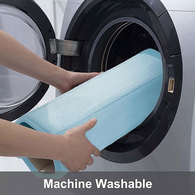 Buganda Memory Foam Bath Mat, 47" x 20", Ultra Soft and Non-Slip Bathroom Rugs, Water Absorbent and Machine Washable Bath Rug Runner for Bathroom, Shower, and Tub, Light Blue