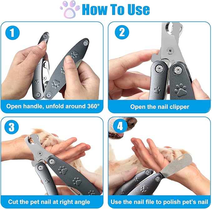 2025 Quiet Design Nail Clippers for Anxiety Sensitive Dogs, Sharp Blade Cut Through Thick Nail Smoothly, 3 in 1 Compact Build-in Nail File & Comb, Heavy Duty Manual Professional Dog Nail Clipper