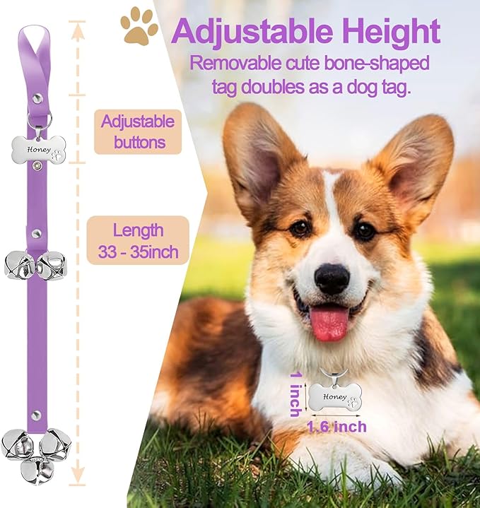 Leather Dog Bells, Puppy Potty Training Bell Dog Doorbell Potty Train Dog Bell for Potty Training Door Bells for Dogs to Ring to Go Outside Jingle Bells (Leather Purple 1 PCS)