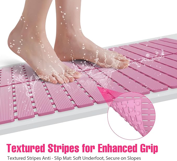 Shower Mat Non-Slip Bath Mat for Tub and Shower Stall,236 Suction Cups with Drain Holes, Quick Dry Machine Washable, Extra Grip for Stand Up Showers, Bathroom Essentials 24x24 Inch (Pink)