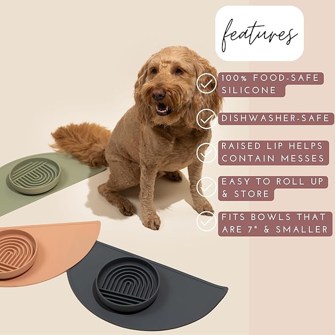 Should We Go? Waterproof Silicone Pet Food Mat - Non-Slip, Spill-Proof Feeding Mats for Floors, Raised Edge Design, Easy-to-Clean Rubber Mat for Dog & Cat Bowls, 21" Across x 10.5" Deep, Medium-Blush