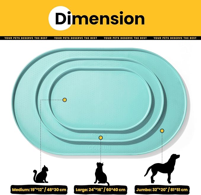 Silicone Dog Food Mat,1/2 Inch Raised Edges Waterproof Rubber Pet Feeding Mat for Dog and Cat, Anti-Slip Pet Bowl Mat,Dishwasher Safe(Turquoise,24"x16")