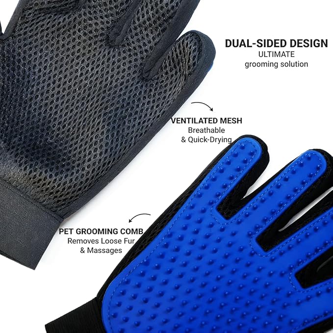 Pet Hair Remover Glove - Gentle Deshedding Brush Glove for Dogs & Cats - Enhanced Grooming & Massage Mitt for Long and Short Fur - Perfect for Shedding and Bathing (Blue)