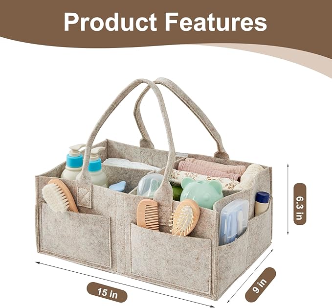 Upgraded Baby Diaper Caddy Organizer, Portable Nursery Storage Bin with Handle, Side Pockets Car Organizer for Diapers and Baby Wipes Essentials, Registry Gift Baskets (1Pcs-Large-Oatmeal)