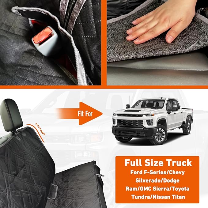 Dog Car Seat Cover Compatible with Full-Size Truck, Ford F150/250/350 Chevy Silverado Dodge Ram 1500 2500 3500, 600D Oxford Scratch Proof Nonslip Pickup Waterproof Pet Rear Bench Seat Cover