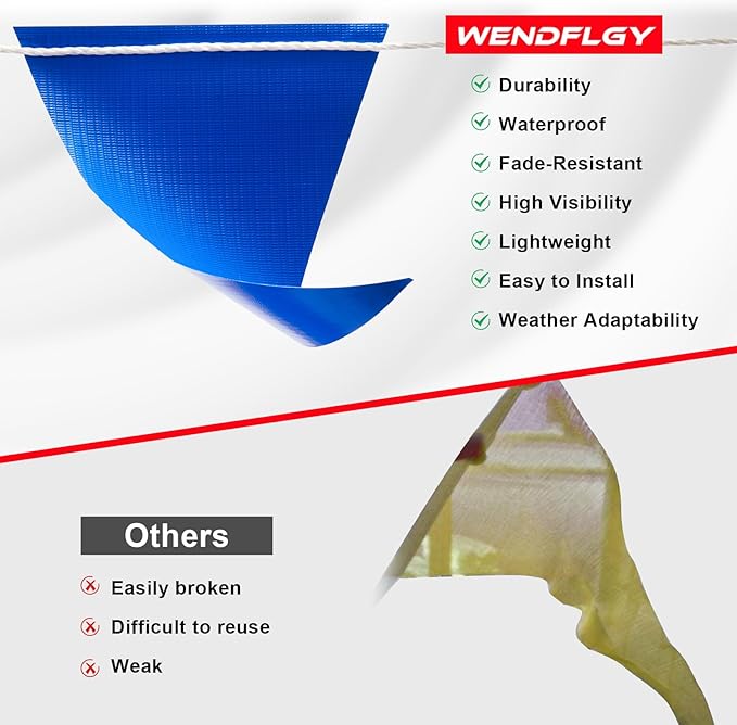 Safety Warning Pennant Banner Flags – Multipurpose 315FT OSHA High Visibility Colored Triangle Flags for Outdoor,Party, Roadwork, and Hazard Areas(BLUE+YELLOW,135pcs,315FT)