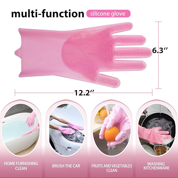 Dog Shampoo Brush, Dog Bath Brush, and Dog Washing Gloves | Essential Dog Bath Supplies and Pet Grooming Gloves for Dogs and Cats (1 Pair, Pink)