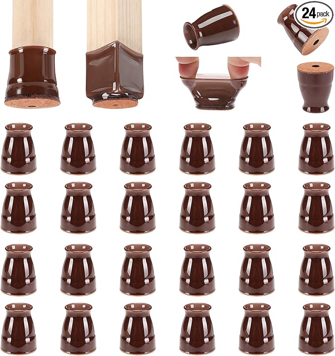 CHUNZEXI 24 Pack Extra Small Chair Leg Floor Protectors for Hardwood Floors, Silicone Felt Covers Pads Caps, Protect Wood Furniture Feet Floors Noise Reduce and Scratch (Universal X-Small & Brown)