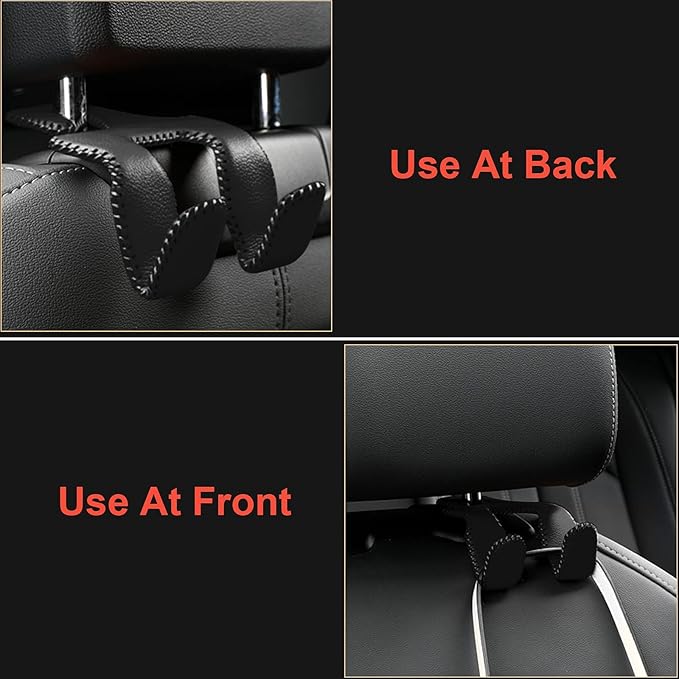 Car Purse Hook, 2 in 1 Car Seat Headrest Hooks Durable Hanger Storage Holder Leather Organizer for Hanging Grocery Bags, 1 Pack, Gray