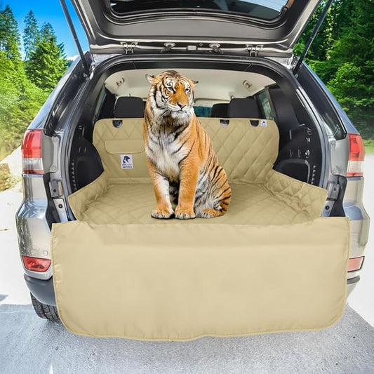 SUV cargo liner for dogs, Dog Car Seat Cover For Back Seat, Nonslip trunk mat, Waterproof Car Seat Protector for Dogs, Durable cargo cover with Bumper Flap, Dog Accessories - Beige Color (Beige)