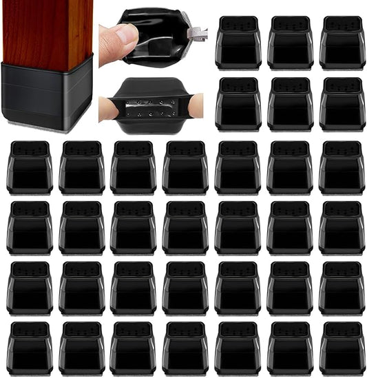 36Pcs Black Square Chair Leg Floor Protectors, High Elastic Felt Furniture Pads for Hardwood Floors, Silicone Floor Protectors for Chairs, Chair Leg Caps Covers Socks (Transparent, Large)