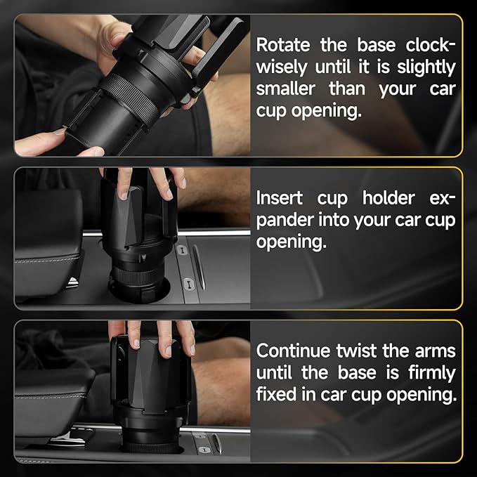 DYLEN Car Cup Holder Expander, Cup Holder Expander Adapter for Car with Expandable Arms, Fits Yeti, HydroFlask, Stanley 14-64oz, Other Large Drinks and Mugs in 2.5”-5.9”