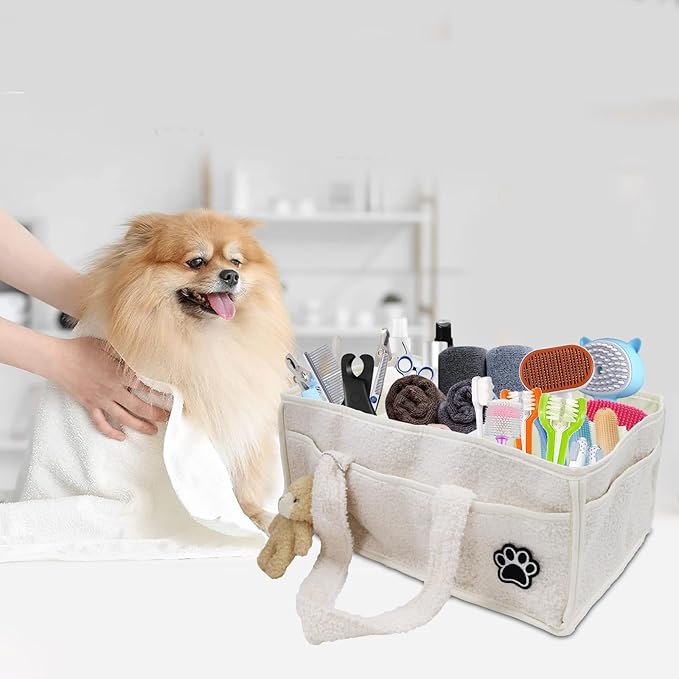 Pet Grooming Tote Bag,Large Capacity Dog Grooming Supplies Organizer Bag with Sturdy Handles,Multiple Compartments Dog Travel Ba g,Portable Pet Tote Organizer for Dog&Cat Trimmer,Clipper,Combo,Brush