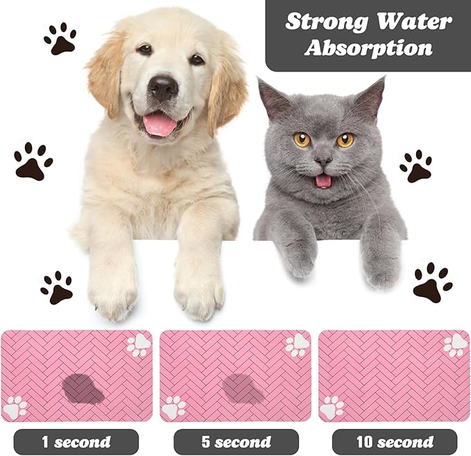Dog Food Mats,Cat Absorbent Water Bowl Feeding Mats Pet Placemats for Food and Water Pink Wood 12 * 20 inch