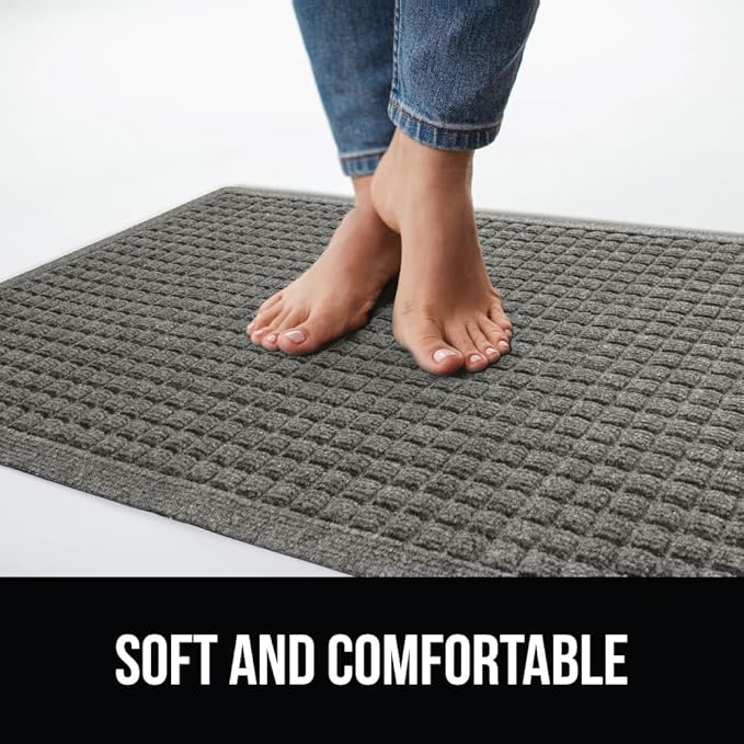 GORILLA GRIP Front Door Mat, 47x35, Indoor Outdoor Ultra Absorbent HydroAbsorb Doormat, Absorbs Up to 6 Cups of Water, Stain and Fade Resistant, Rubber Backing Doormats, Captures Dirt, Grey