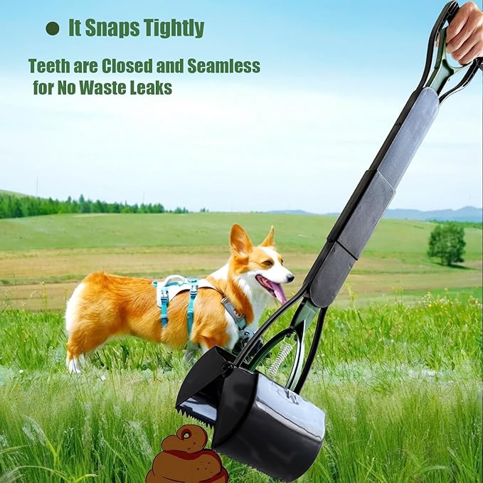 Pooper Scooper, Large Pooper Scooper for Dogs Heavy Duty, Dog Pooper Scooper with Long Handle & High Strength Durable Spring, Foldable Dog Poop Pick Up (32-inch) (Dark Green)