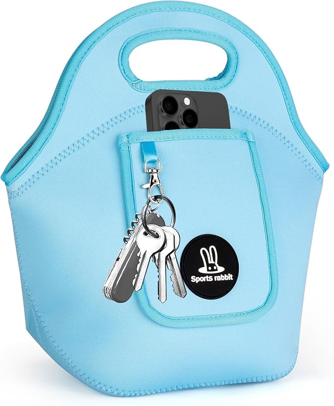 Sports rabbit Neoprene Insulated Lunch Bag for Women - Front Pocket for Phone&Keys - Reusable, Foldable, Lightweight, Waterproof, Easy to Store & Clean - Ideal for Work, Travel & Picnics (blue)