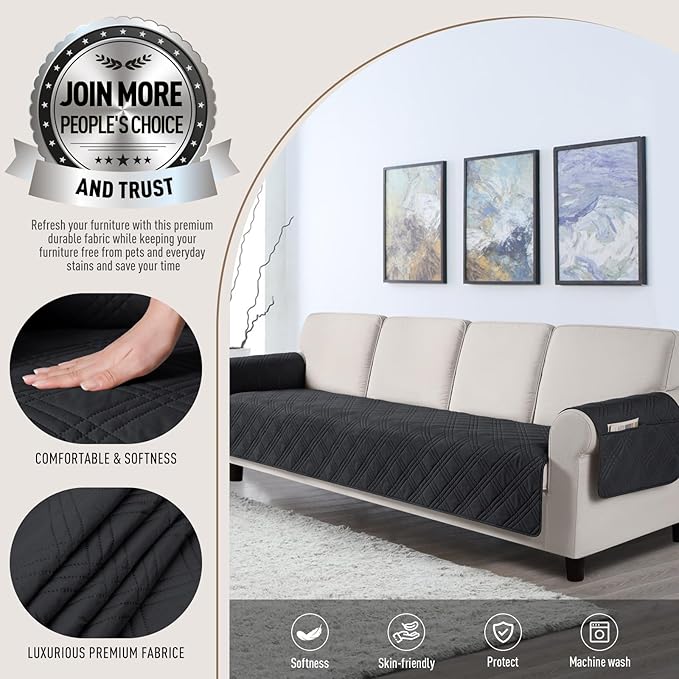 TAOCOCO Waterproof Oversized Couch Covers for Pets Dogs with Non Slip Backing, Sofa Seat Covers with Pocket for 4 Cushion Couch Washable Dog Couch Protector Sofa Slipcovers(Oversized Sofa, Black)