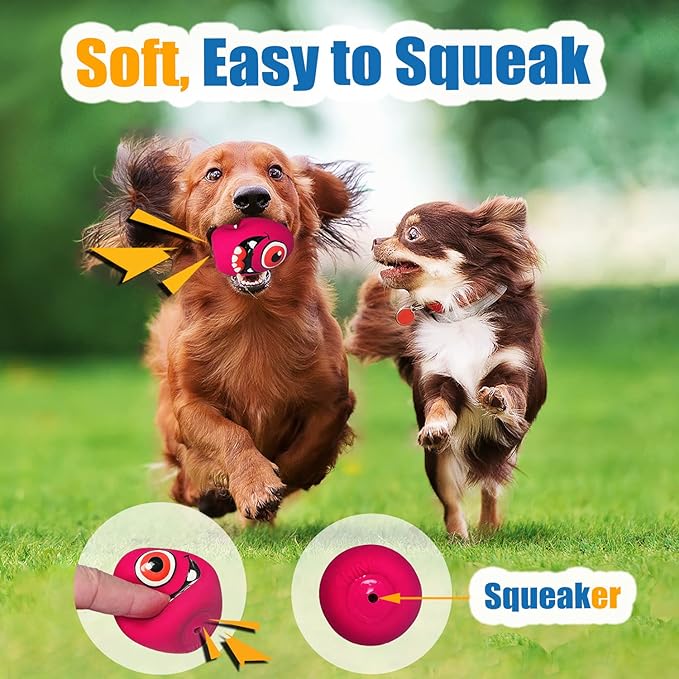 HOLYSTEED Squeaky Dog Toys for Small Dogs, Mini Dogs, Soft Latex Dog Squeaky Toys, Smile Squeaky Dog Balls, Egg Dog Toys Balls 6pcs