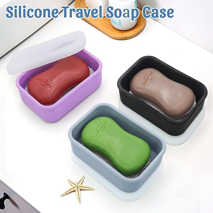 OZNER Leak Proof Travel Soap Container (Purple) - Silicone Soap Case with Drainage Pad, Compact Shatterproof Dish for Travel, Camping, Gym, Dorm, Bathroom Organizer