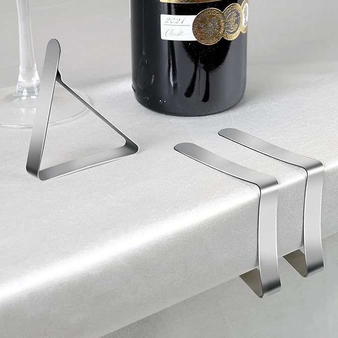 Tablecloth Clips & Clamps 12 Pack - Stainless Steel Table Cloth Holders for Outdoor Picnic, Restaurants, Weddings, Thick & Folding Tables