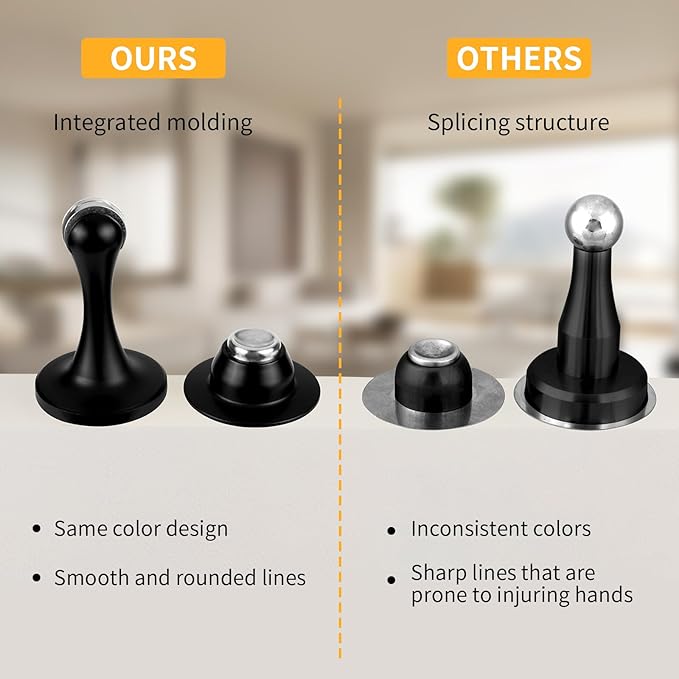 Bak Bo 3 Pack Magnetic Door Stopper, Strong Magnetic Door Holder Keep Door Open, Zinc Alloy Door Catch for Wall & Floor Mounting, No Drilling Door Stop with Adhesive Matte Black