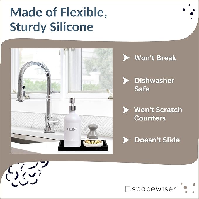 Spacewiser Countertop and Vanity Tray - 2 PC Small 7.7" Silicone Bathroom Trays, Kitchen Soap Tray, Dish Sponge Soap Holder Kitchen Sink Organizer Caddy, Bathroom Counter Trays for Lotion Dispenser