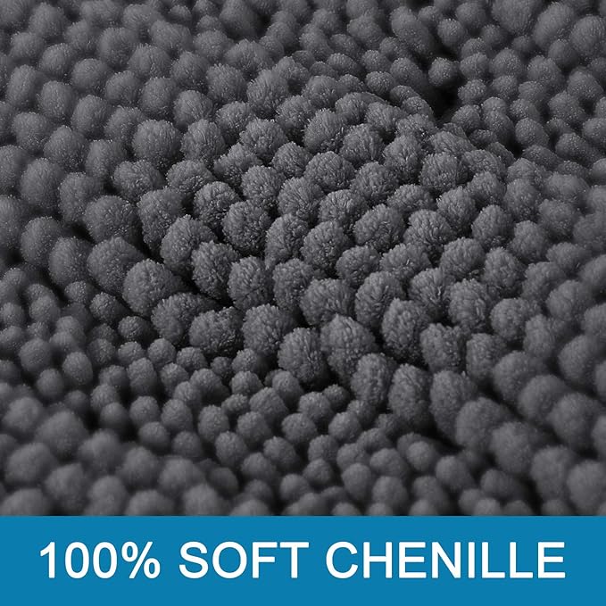 H.VERSAILTEX Bath Mats for Bathroom Non Slip Extra Thick Chenille Striped Bath Rug 24" x 36" Absorbent Non Skid Fluffy Soft Shaggy Rugs Washable Dry Fast Plush Mats for Indoor, Bath Room, Tub - Grey