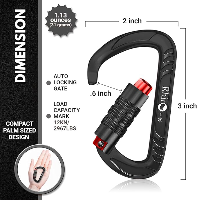 12kN (2697 lbs) Heavy Duty Carabiner Clips, for Securing Pets, Outdoor, Camping, Hiking, Hammock, Dog Leash Harness, Keychains
