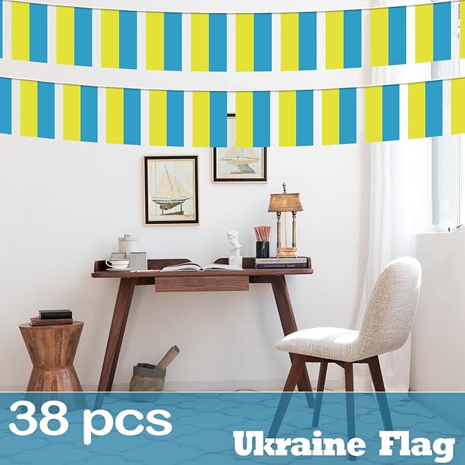 Ukraine String Flag Pennant Banner - 38 Flags, 42 Feet Small Mini Ukrainian Flags Bunting Banner for Country Decoration, School, Party, Sports Events