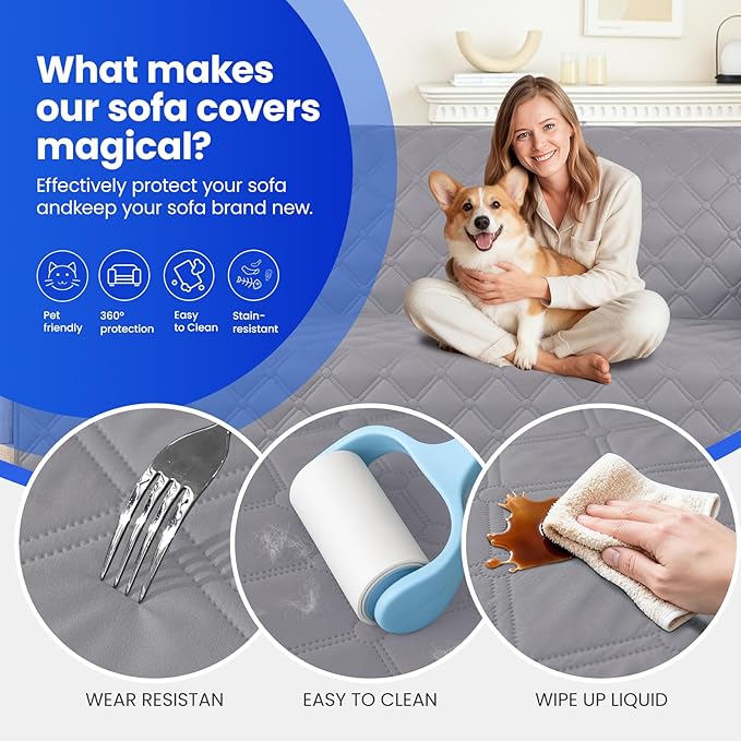 CYCMACO Waterproof Dog Blanket, Non-Slip Soft Pet Bed Cover, Couch Cover for Dogs Washable, Protects Sofa, Furniture, Crate, Car, Tear Resistant Leakproof Pet Blanket (40x50 Inch, Light Grey)