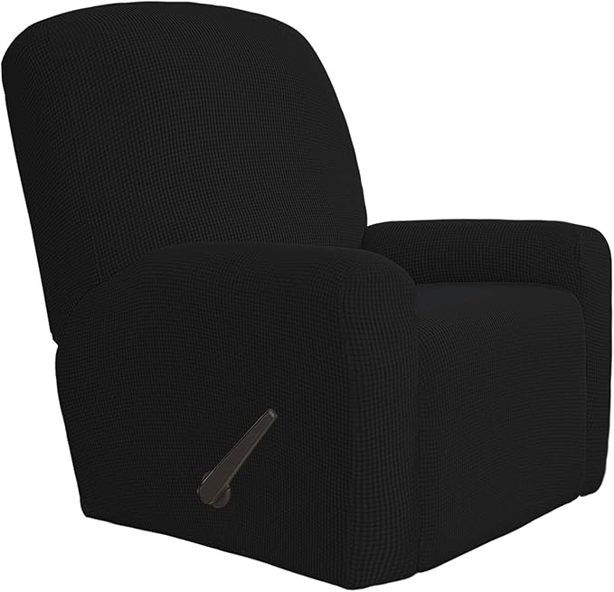 Easy-Going 4 Pieces Oversized Recliner Stretch Sofa Slipcover Sofa Cover Furniture Protector Couch Soft with Elastic Bottom Polyester Spandex Jacquard Fabric Small Checks Black X-Large