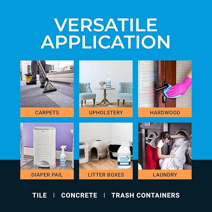 KINZUA ENVIRONMENTAL Urine B-Gone, Professional Enzyme Odor Eliminator & Pet Stain Remover, Human, Cat & Dog Urine Cleaner, Effective on Laundry, Carpets & More, Citrus Scent, 32oz