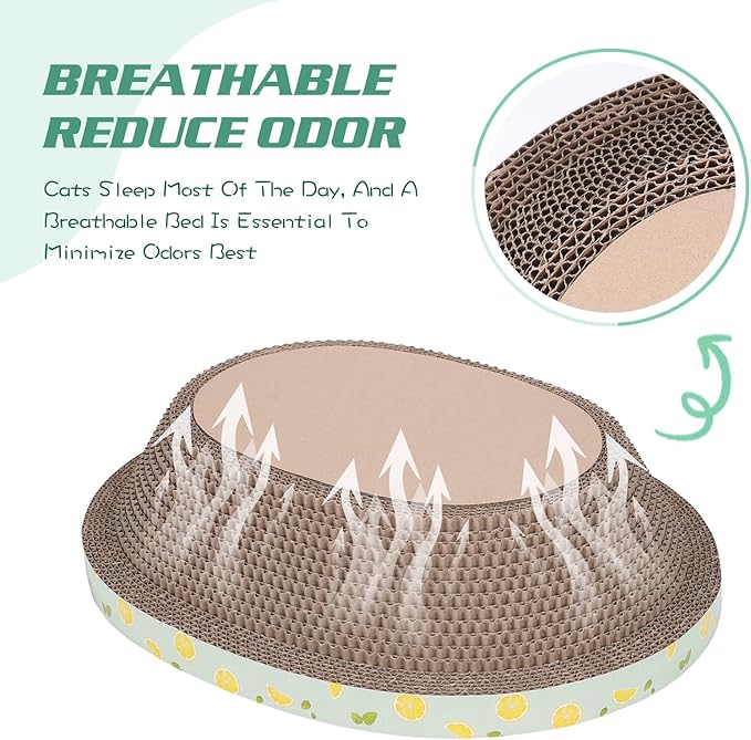 Oval Cardboard Cat Scratcher Bed Lounge Couch for Indoor Cats, Cat Scratching Board Large Lounger, Durable Cat Scratch Pad Box Furniture 19.5 x 15.6 x 4.7 Inch