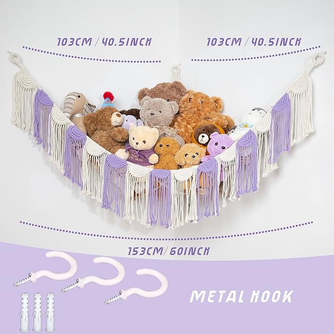 Amdermi Stuffed Animal Hammock Corner Hanging Net for Stuff Animal Storage Toy Organizer for Kid's Room Stuffed Animal Toy Hammock Plush Toy Holder