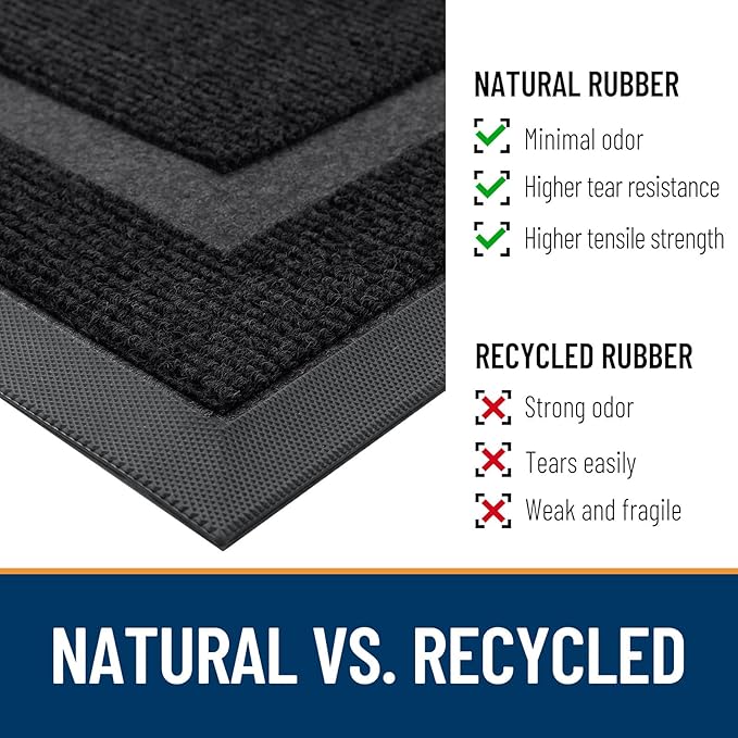 OLANLY Front Door Mat Indoor Outdoor Entrance, Waterproof All-Season, All-Weather Doormat, Sturdy Natural Rubber, Fade Resistant, Low Profile, Easy Clean Patio Porch Entryway Mat, 59x23, Black