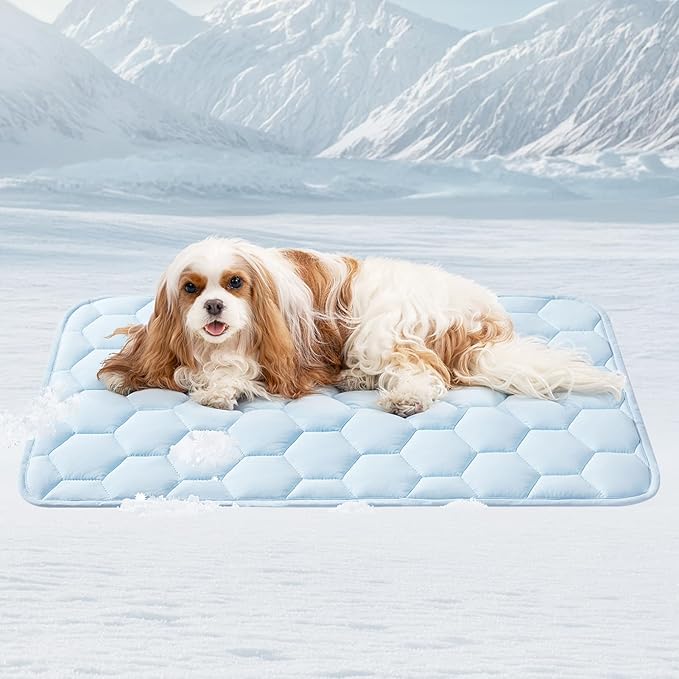 EHEYCIGA Cooling Mat for Dogs(Q-Max>0.53), Washable Dog Cooling Mat, Portable Kennel Cooling Pet Pad for Summer, Non-Slip Summer Crate Pad for Large Dog, Blue, 35x23