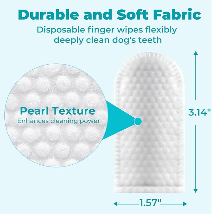 Falatong Pet Teeth Cleaning Finger Wipes for Cats and Dogs, Unscented Tartar Control with Tea Polyphenol, Fresh Breath, 50 Count