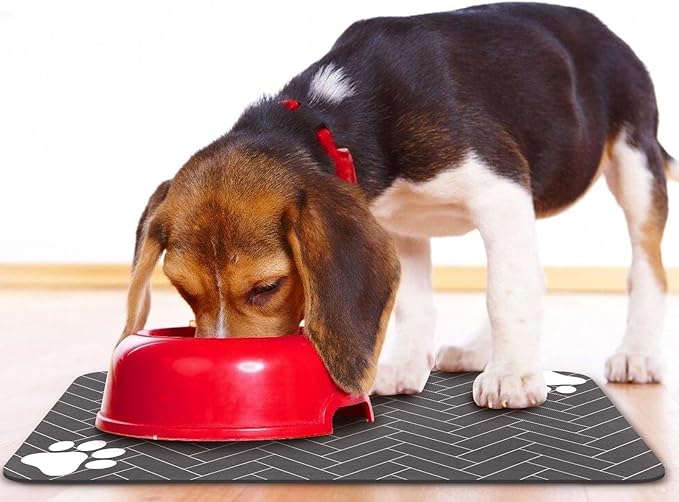 Dog Food Mats,Cat Absorbent Water Bowl Feeding Mats Pet Placemats for Food and Water Gray Wood 12 * 20 inch