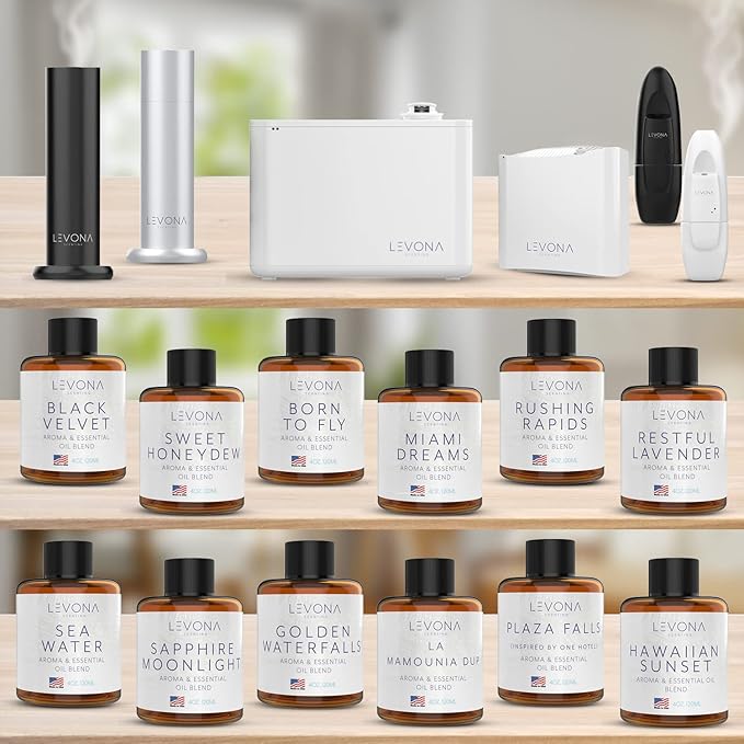 Levona Scent Waterless Diffuser: Scent Air Machine for Home - Smart Diffuser for Essential Oils - Essential Oil Plug in Diffuser for Hotel Room - Matte Black (120ml Oil Included)