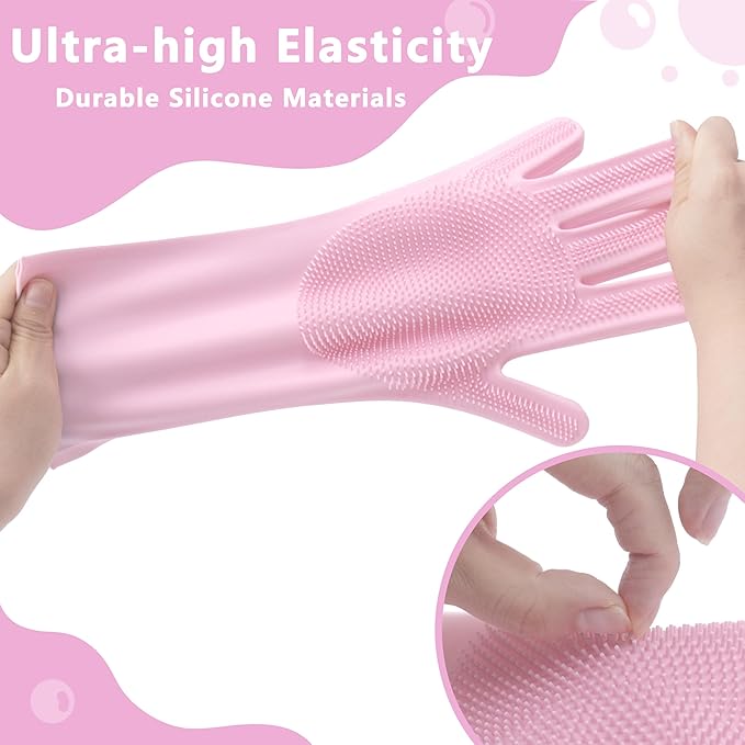 Maiiu Pet Grooming Gloves—Heat Resistant Dog Washing Gloves with High-Density Teeth, Dog Bath Scrubber with Enhanced Five Finger Design, Silicone Gloves for Dogs and Cats Bathing, Massage (Pink)