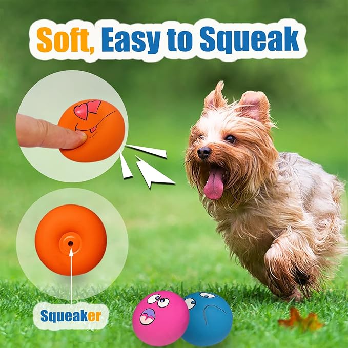 HOLYSTEED Latex Dog Squeaky Toys Rubber Soft Dog Toys Chewing Squeaky Toy Fetch Play Balls Toy for Puppy Small Pets 6pcs for Mini, Small Breeds, 2.28"*2.28"*1.30"