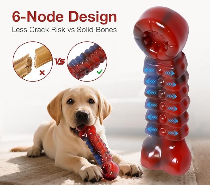ZeLing HTL Tough Dog Toys for Aggressive Chewers - Indestructible Chew Toy Bone for Medium & Large Breeds, Keeps Dogs Busy & Cleans Teeth - Bacon Flavored