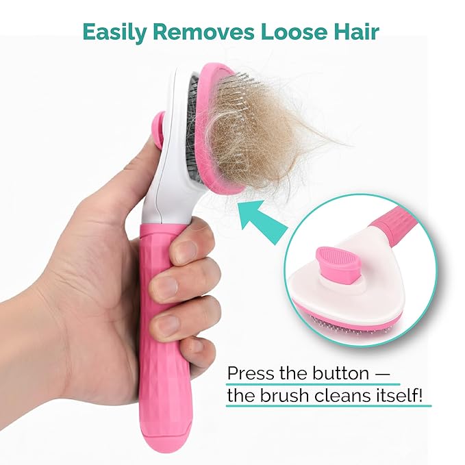 PETS-LAMB Self-Cleaning Dog and Cat Grooming Brush, Suitable for Long or Short Hair, Loose Hair Removal Brush, Easy to Remove, Pet Massage Tool. (Pink)