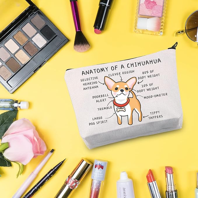 G2TUP Anatomy of a Chihuahua Makeup Bag - Chihuahua Mom Cosmetics Travel Pouch - Dog Pet Lover Gift (White)